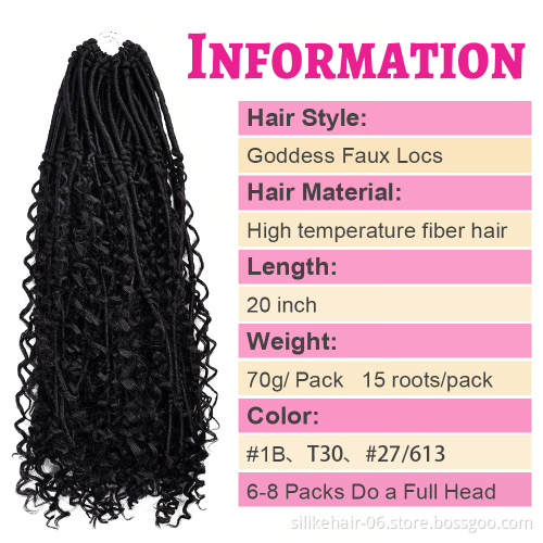 High Quality Black 20 Inch Hippie Locs Boho Faux Locs With Curly Hair Goddess Locs Crochet Synthetic Braids Hair Extensions